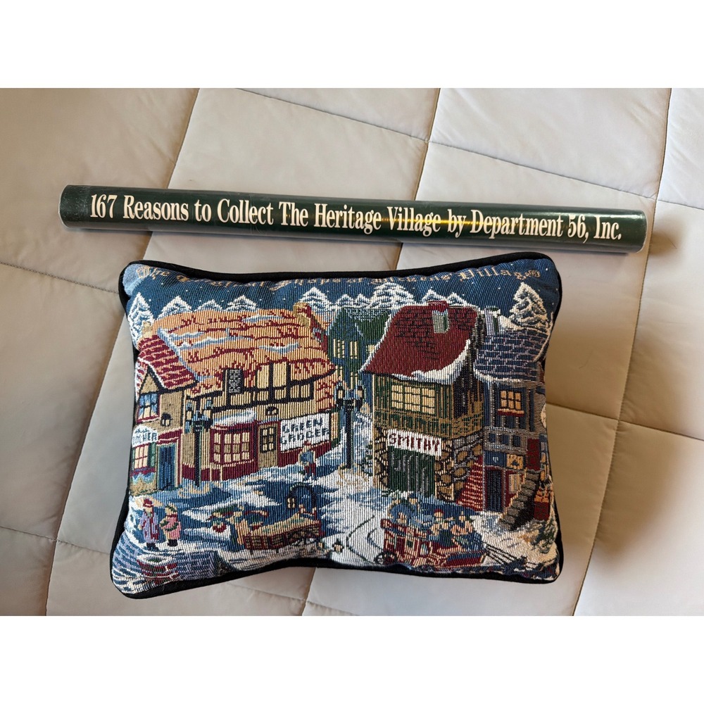 Department 56 Heritage Village Pillow Tapestry and Dickens Poster Christmas Set